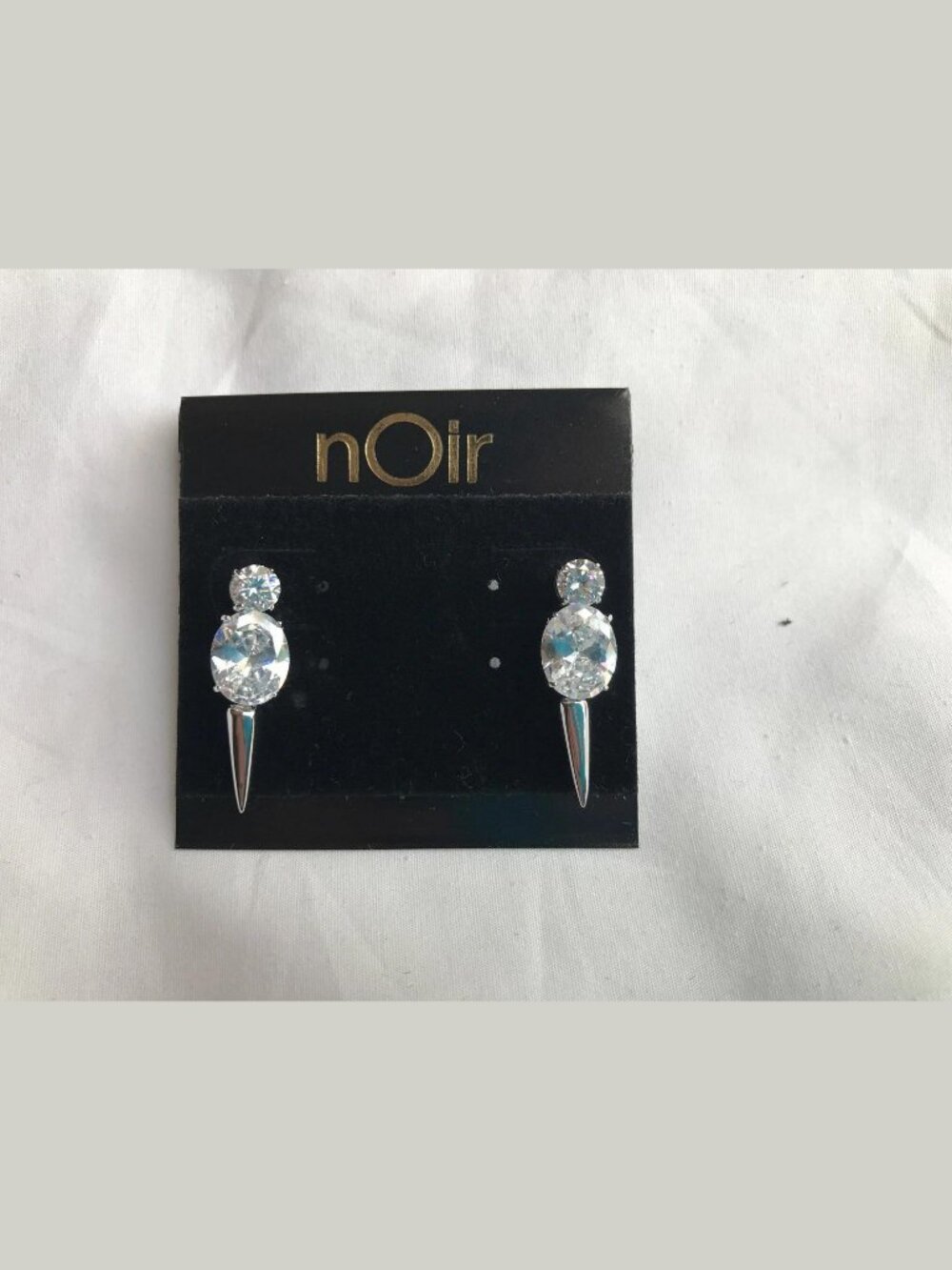 Noir Jewelry Mini Punk Earrings Crystal Spike Crystal 2 Cubic Zirconias SILVER